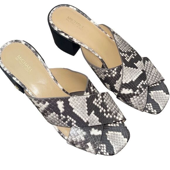 Michael Michael Kors Abbott Python Criss Cross‎ Leather Mules Size 7.5 - Picture 1 of 10